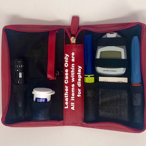 Großes ROTES Lederetui für Diabetiker-Patronenstifte & Testzubehör