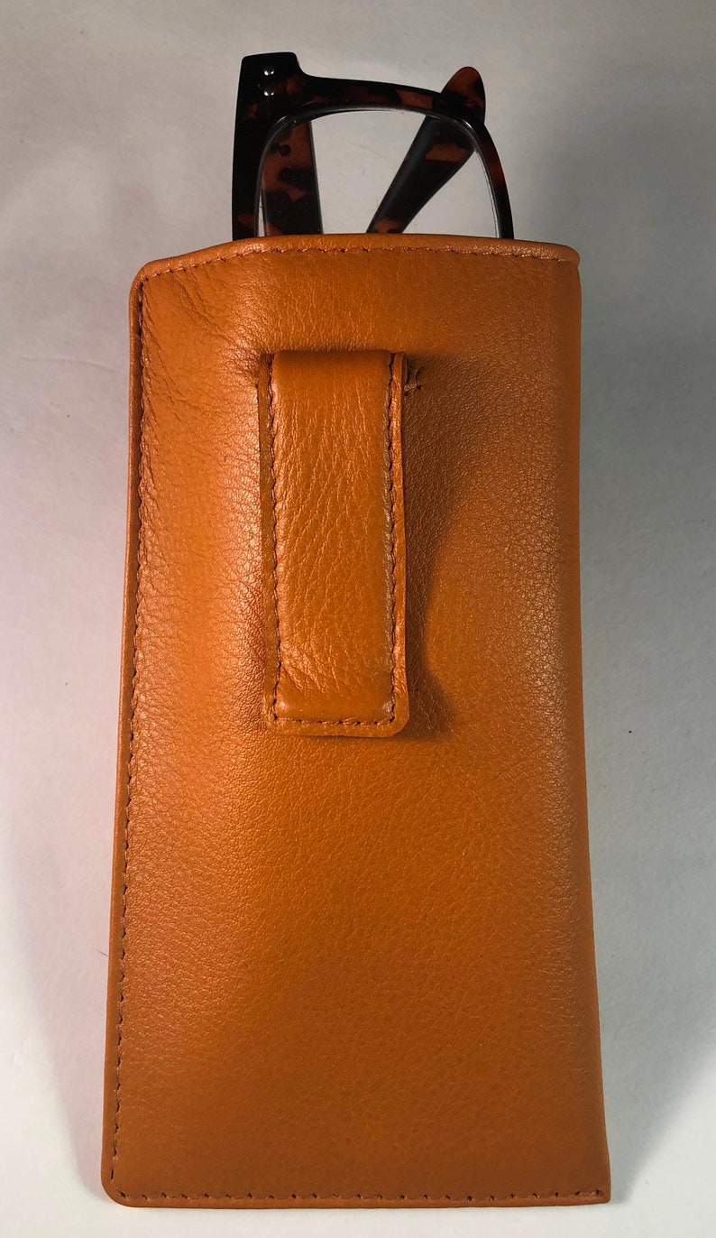 Premium Nappa leather eyeglass case with clip English Tan