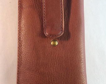 Genuine Leather eyeglass case with clip - Calf Antique color