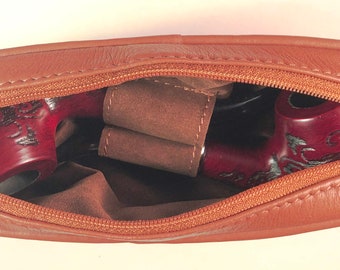 Premium DARK TAN leather pipe tobacco pouch / case