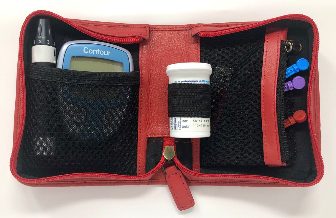 Picture of Diabetic Glucometer / Glucose Meter - Quality Nappa Leather Case - RED ...