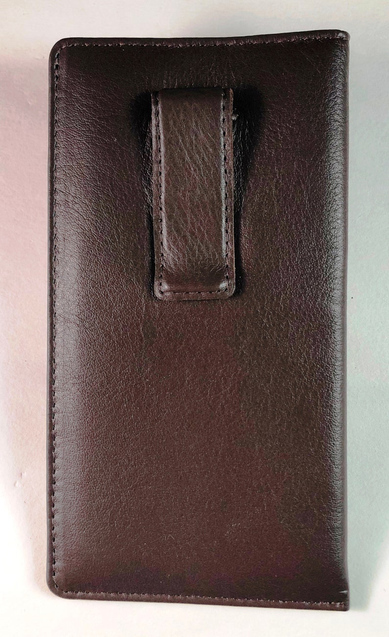 Premium Nappa leather eyeglass case with clip Dark Brown