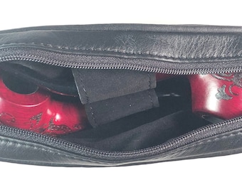 Premium BLACK soft leather pipe tobacco pouch / case