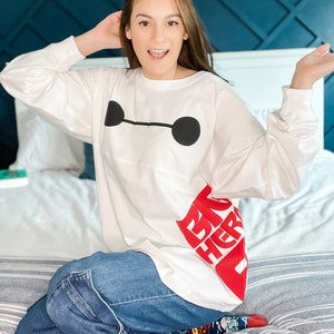 Baymax Big Hero 6 Spirit Jersey | White Crewneck | 3D Puff Design | &quot;Ba-La-La-La-La&quot; | San Fransokyo