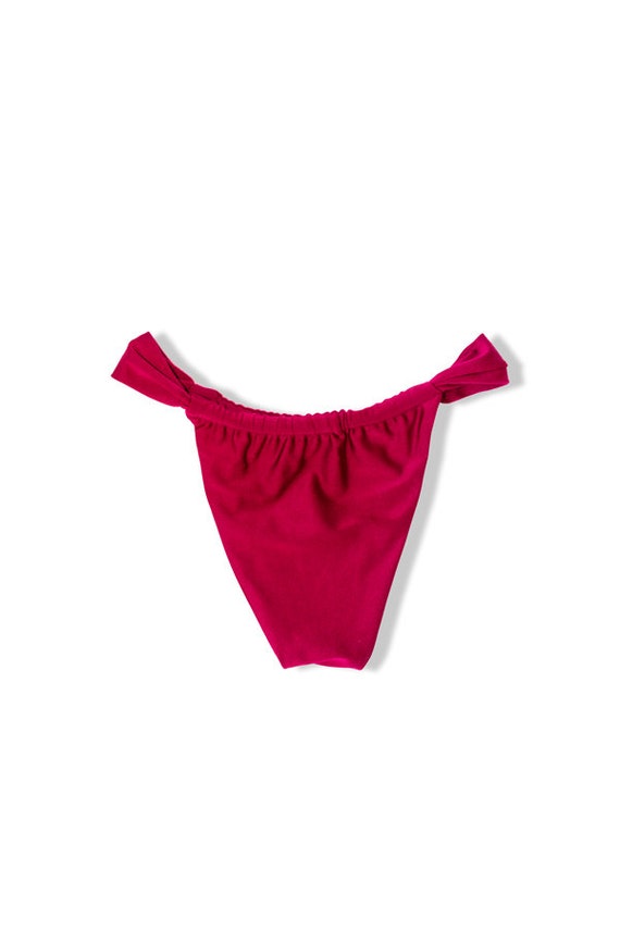 Red Cheeky Bikini Bottoms / Adjustable String Swimwear Bottoms