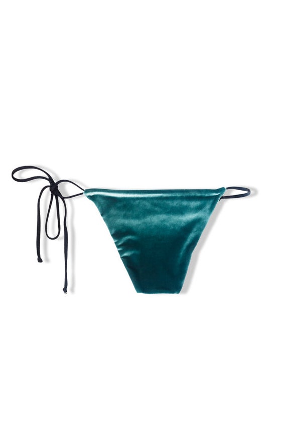 Green Blue Velvet String Bikini Bottoms Tie Side Cheeky / Thong Swimwear  Bottoms Bikini Set Top Sold Separately -  Hong Kong