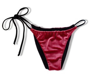 Pink velvet string bikini bottoms  / Tie side adjustable swimwear bottoms / Pink velvet bikini set ( Top sold separately)