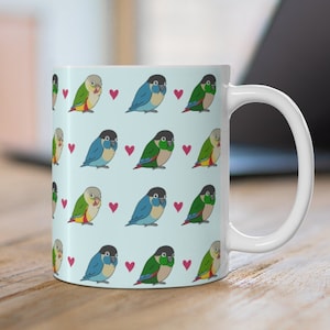 Chubby Conures Pattern Mug, Cute Conures Ceramic Mug 11oz, Parrot lover gift idea, Bird owner presen idea, Birb memes mug