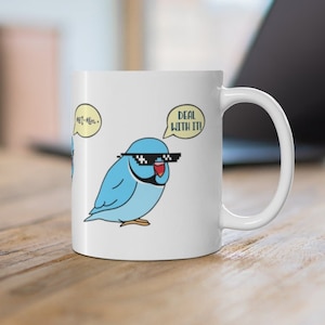 Chubby Blue indian ringneck Moods Mug, Cute ringneck Ceramic Mug 11oz, Parrot lover gift idea, Bird owner present idea, Birb memes mug