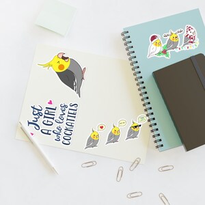Chubby Cockatiel Sticker Sheets, Kawaii cockatiel stickers, 4 cockatiel stickers for parrot mom, Cute cockatiel gift idea, birb meme sticker