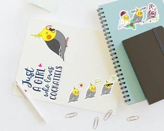 Kawaii Chubby Cockatiel Sticker Sheet, Parrot Mom Gift