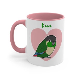 Personalized Green Cheeked Conure Mug 11oz, Kawaii Conure Mug, Heart conure drink mug, Conure lover gift idea, Conure Accent Coffee Mug