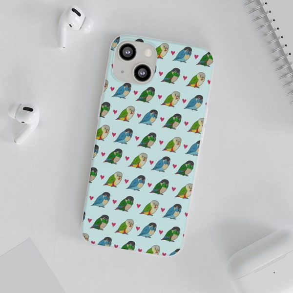 Chubby Conure Pattern Flexi Cases, Cute conure case, Parrot lover gift idea, Bird owner phone accessory, Girl present idea Conure