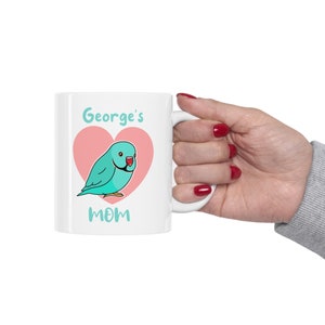 Personalized Ringneck Mug, Blue Indian Ringneck Ceramic Mug 11oz, Alexandrine Parrot Gift idea, Birb Merch, Parrot Cute mug, Birb memes mug