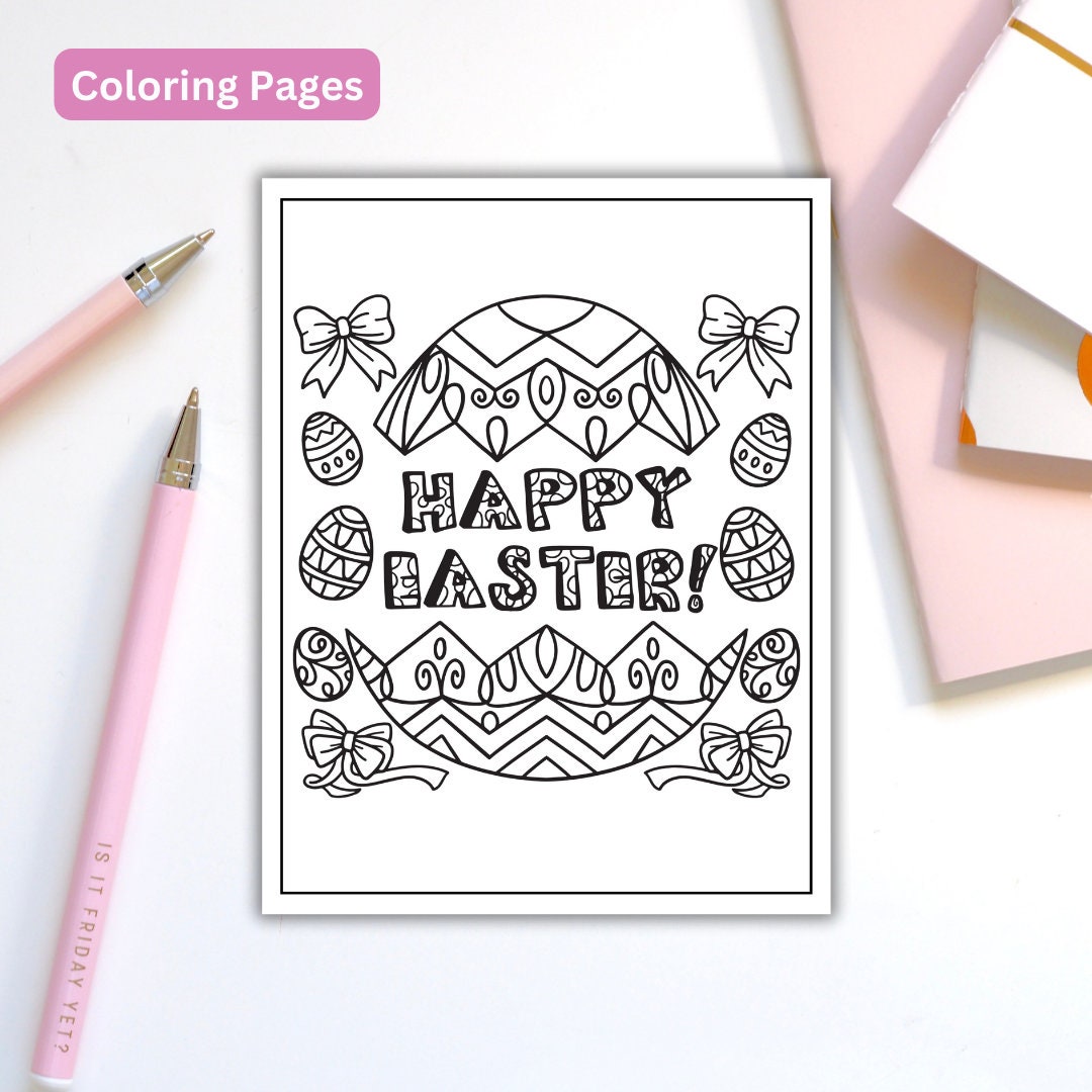 Easter Coloring Pages Happy Easter Easter Bunny Easter Baskets Digital ...