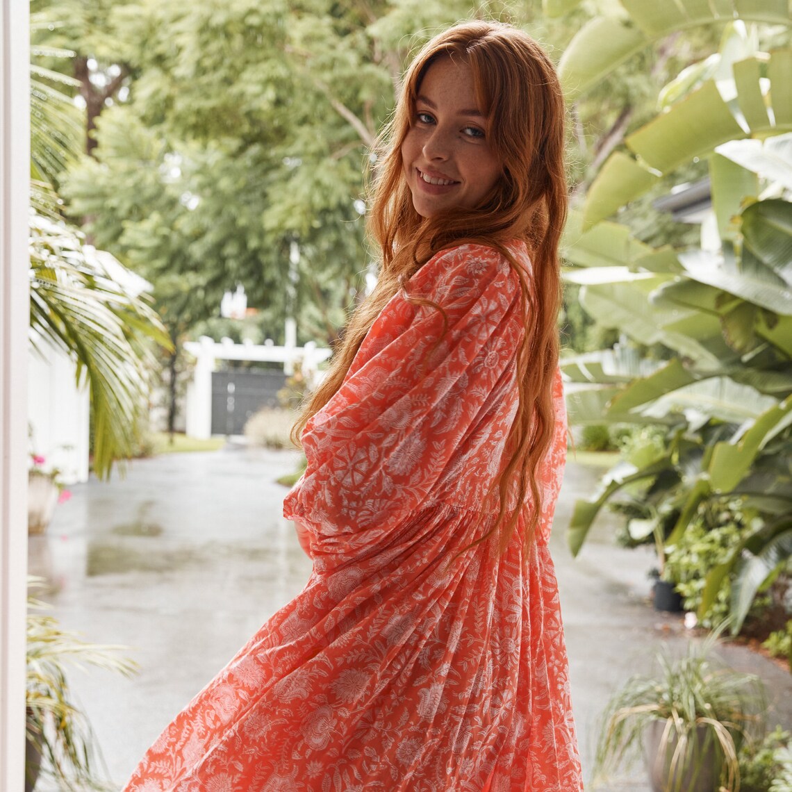 Peach Boho Romantic Dress with Puff Sleeves Plus Size Hippie Etsy