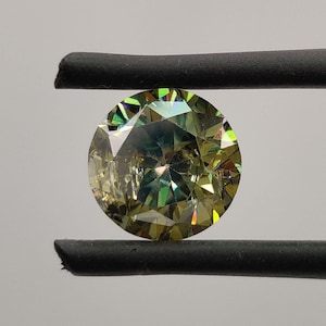 Salt and Pepper Moissanite 0.84 Carat Round Brilliant Cut Greenish Yellow Color For Making Moissanite Diamond Jewelry | Best Gift For Her