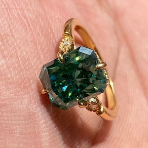 3.30 TCW Green Radiant Cut Moissanite Ring | 14K Hidden Halo Engagement Ring | Proposal Ring | Promise Ring | Unique Gift By Prisha JewelsCo