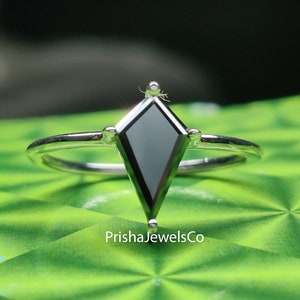 1.20 Ct Black Color Kite Shape Moissanite Solitaire Engagement Ring, Lozenge Cut Anniversary Ring in 925 Sterling Silver Gift For Her