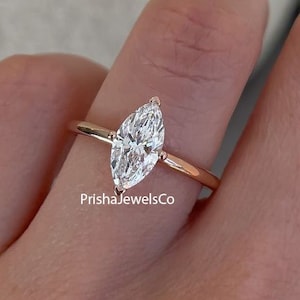 Marquise Cut 2 Carat E Color VVS2 Clarity IGI Certified Lab Grown Diamond Solitaire Engagement Ring 14k Gold - 4 prongs