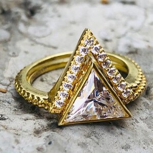1.70 Ct White Bezel Sat Trilliant Cut Moissanite Wedding Bridal Sat in 10K Yellow Gold | Diamond Engagement Ring Sat | Promise ring