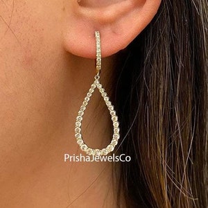 Pendientes colgantes con diamantes redondos de corte ideal creados en laboratorio, peso total de 1,70 quilates, color F, claridad VS1/2, oro amarillo de 14 k, regalo de aniversario.