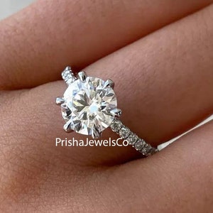 2.50 Carat IGI Certified F Color VS1/2 Clarity Round Ideal Cut Lab Grown Diamond Engagement Ring 14k White Gold, Round Diamonds on Prongs