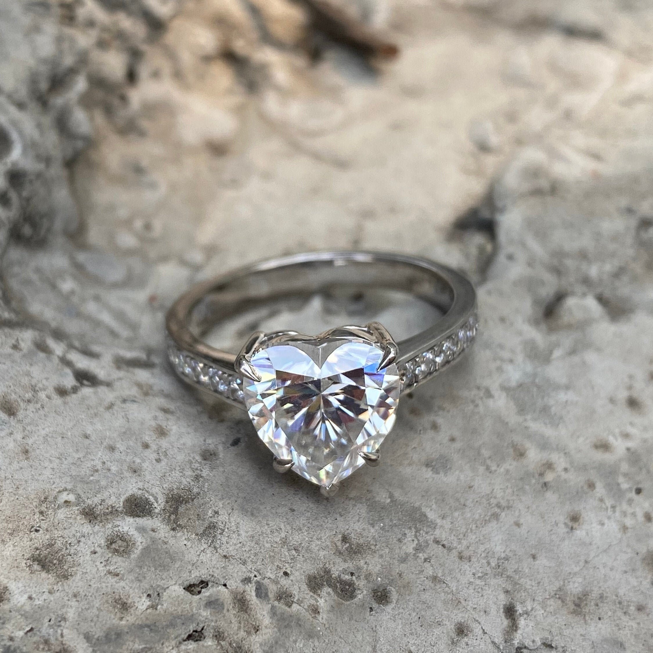 Heart Moissanite Ring Colorless Solitaire Wedding Ring in Etsy UK
