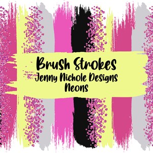 Digital Brush Strokes: Neon Painted Brush Strokes with Glitter and X Pattern - PNG File Brush Strokes with Full Background Included