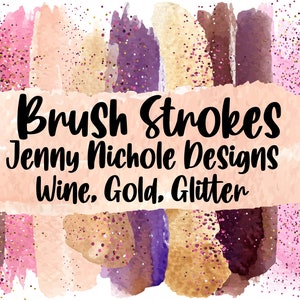 Digital Brush Strokes: Wine Purple, Gold, Glitter - PNG File Brush Strokes with Full Background Included