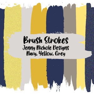 Digital Brush Strokes: Navy, Yellow, Grey Painted Brush Strokes with Glitter - PNG File Brush Strokes with Full Background Included