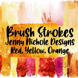 Digital Brush Strokes: Red, Gold, Yellow, Orange with Glitter - PNG File Brush Strokes with Full Background Included