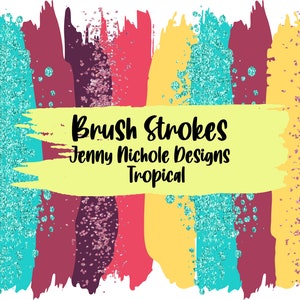 Digital Brush Strokes: Tropical Painted Brush Strokes with Glitter - PNG File Brush Strokes with Full Background Included