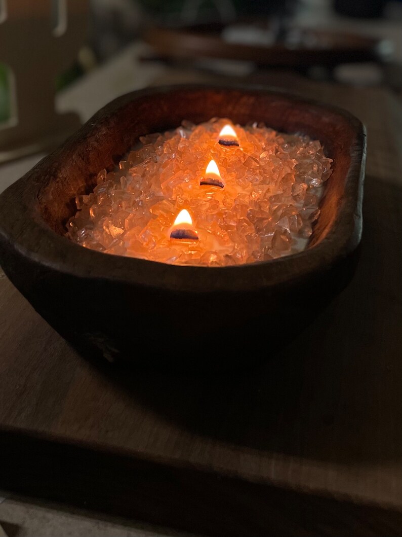 Fire Glass Dough Bowl Candle 16oz Coconut Soy Wooden Candle Etsy