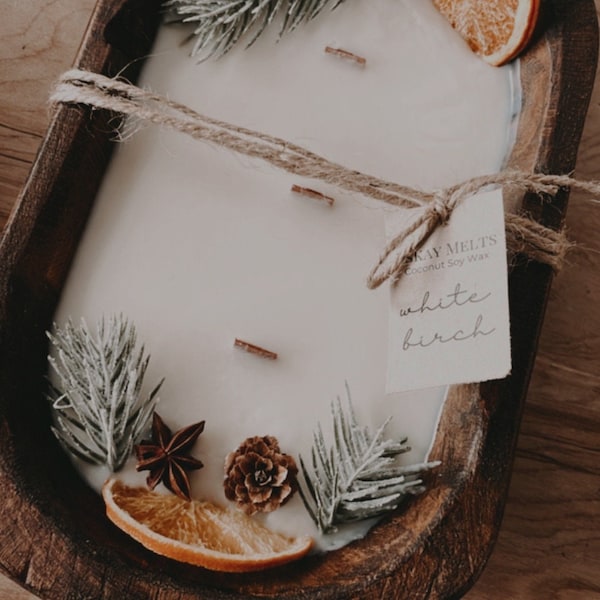 Wooden Dough Bowl Candle | Floral Candle | Coconut Soy Non-Toxic Candle |14oz | Farmhouse | Seasonal holiday decor