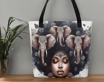 REMEMBERING MY POWER Tote bag Beautiful Black Woman,Natural Hair Art, Black Girl Magic,Weekend bag, Afrocentric Gift Bag, Afro Queen,Goddess