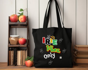 IRIE VIBEZ ONLY, Vintage Eco Tote Bag, bag for books, teacher bag, mom bag, Rasta Bag, Boho tote bag, weekender canvas tote bag, travel bag