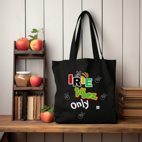 IRIE VIBEZ ONLY, Vintage Eco Tote Bag, bag for books, teacher bag, mom bag, Rasta Bag, Boho tote bag, weekender canvas tote bag, travel bag