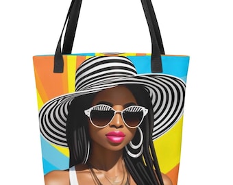 Afrocentric Art Tote Bag – Sun Hat Empress, Reusable Fashion Tote