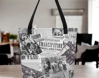 Sacola Juneteenth – Estampa de jornal em preto e branco, História Afro-Americana