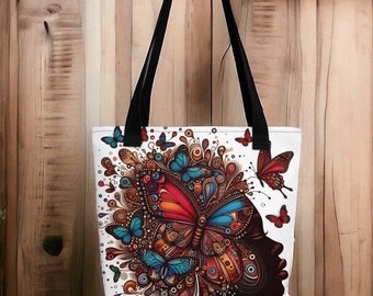 Radiant Afro Queen Butterfly Tote bag,Vibrant Butterflies,Black Woman Art,Natural Hair, Gift for Black woman, AfrocentricTote, Weekender Bag