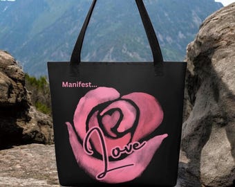 Floral LOVE Manifestierende Einkaufstasche - Inspirierende Affirmation