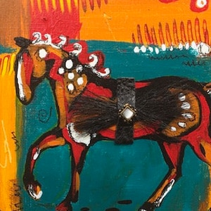 Unique Mixed-Media Horse Art Block