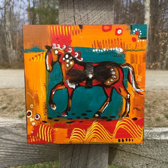 Unique MixedMedia Horse Art Block Etsy