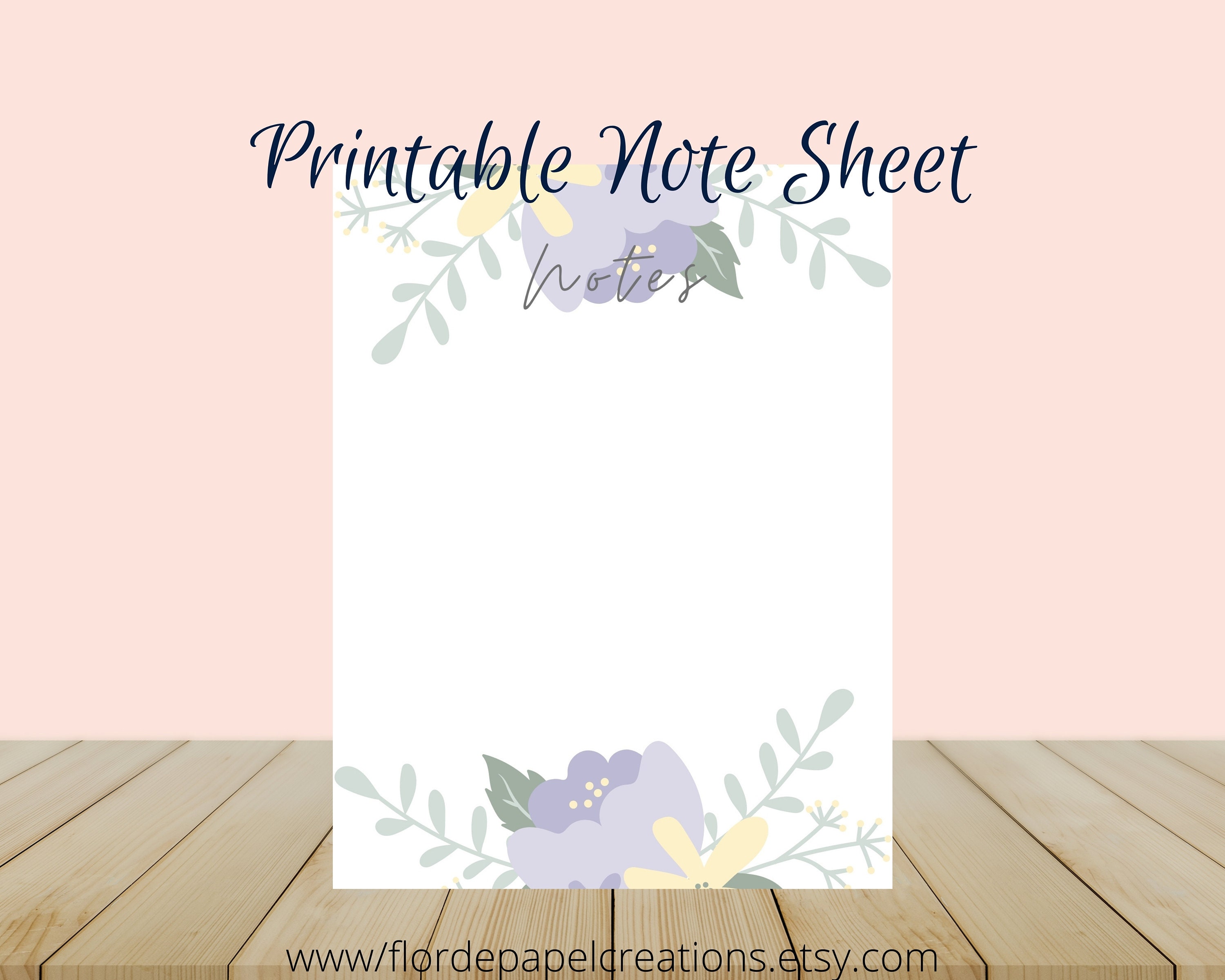 Printable Purple Floral Note Sheet | Etsy