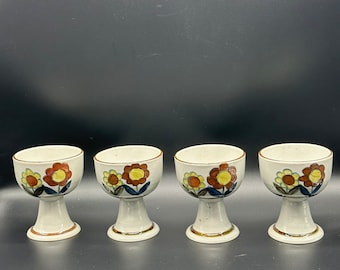 Vintage Set of 4 Mid Century Otagiri Stoneware Floral Goblet Cups Japan double side design