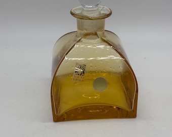 vintage Amber glass Murano square decanter 6” Tall Cristallerie MA.VI Group Murano Italy