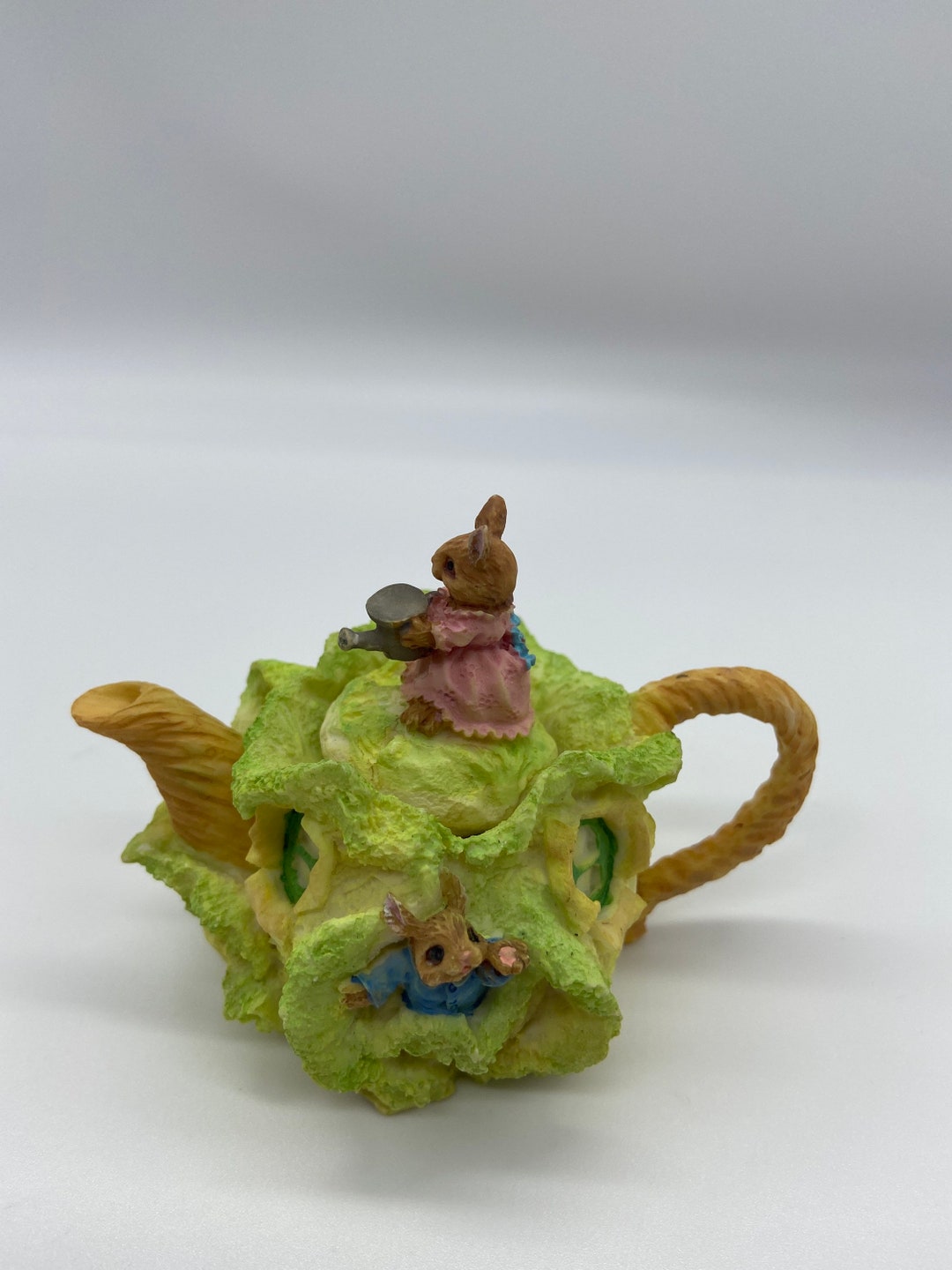 Vintage DEPT 56 Miniature Teapot Rabbits Bunny Cabbages Leaves Etsy