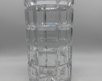 Vintage BLOCK Lead Crystal Vase   10” Made In Poland Geometric Pattern