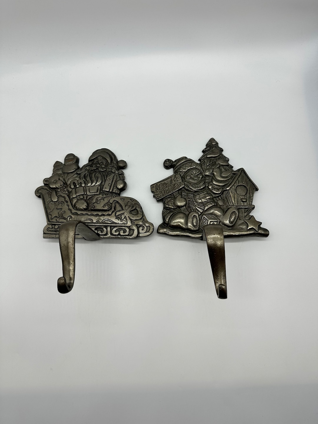 Vintage Cast Iron Christmas Stocking Holders Holiday Santa Etsy